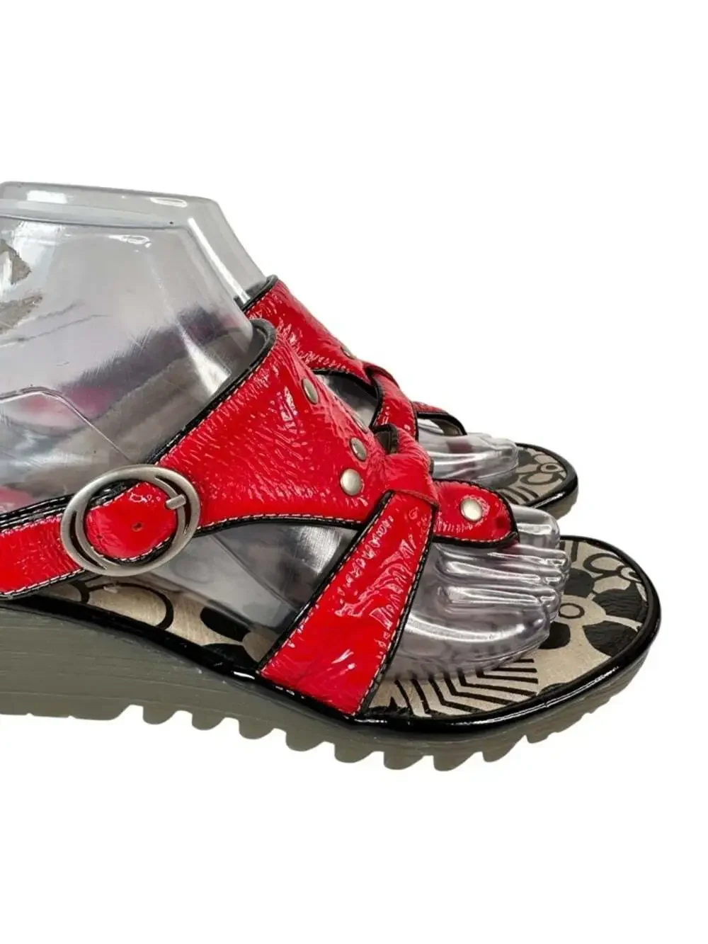 Fly London Womens Euro 37 Red Patent Platform Comfort Wedge Sandals Size 6